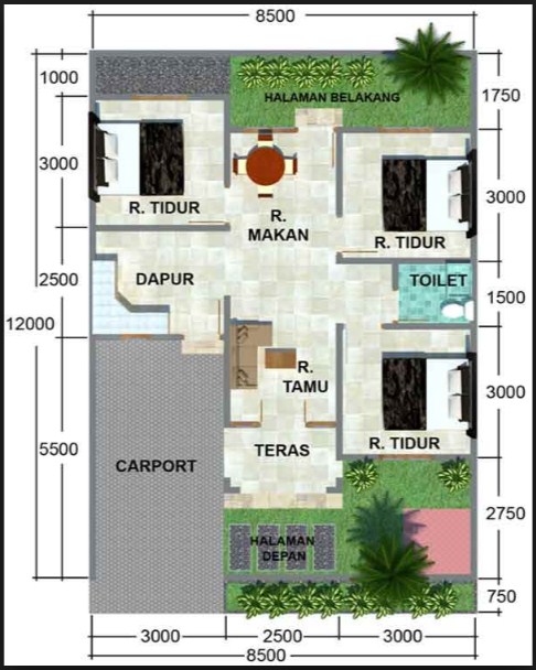 rumah minimalis 1 lantai 3 kamar tidur